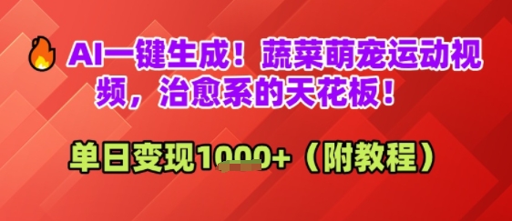 AI一键生成！蔬菜萌宠运动视频，治愈系的天花板！单日变现多张-众创项目基地