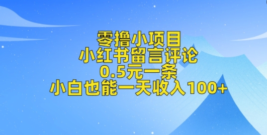 零撸小项目，小红书留言评论，0.5元一条，小白也能一天收入100+-众创项目基地