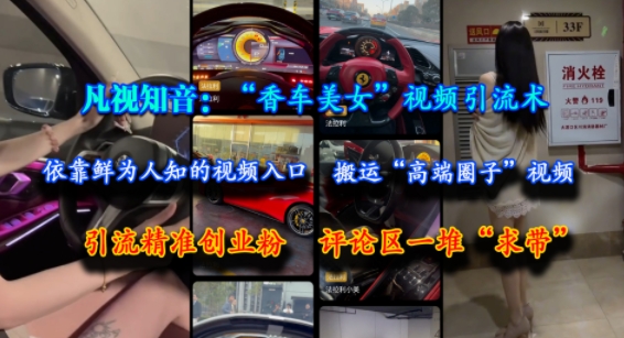 凡视知音：“香车美女”视频引流术，依靠鲜为人知的视频入口，搬运“高端圈子”视频，引流精准创业粉，评论区一堆“求带”-众创项目基地
