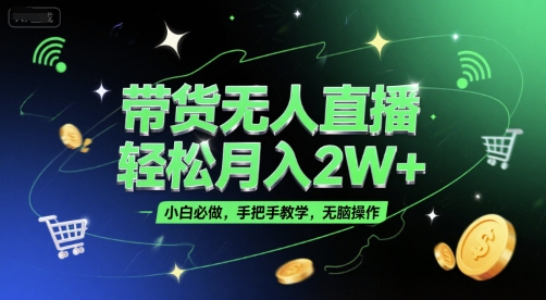 带货无人直播，轻松月入2W+，小白必做，手把手教学，无脑操作(附学习资料)-众创项目基地