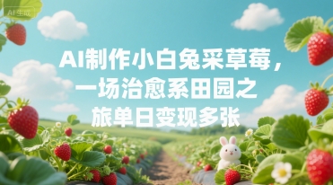 AI制作小白兔采草莓，一场治愈系田园之旅单日变现多张-众创项目基地