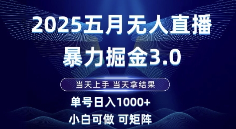 2025五月无人直播暴力掘金3.0，当天上手，当天拿结果，单号日入1k+小白可做可矩阵【揭秘】-众创项目基地