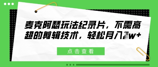 麦克阿瑟玩法纪录片，不需高超的剪辑技术，轻松月入1w+-众创项目基地