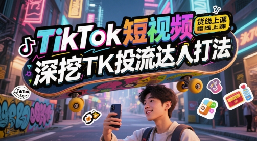 TikTok短视频带货线上课，深挖TK投流达人打法-众创项目基地