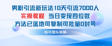 男粉引流新玩法10天引流7000人当日变现四位数可复制可批量0封号-众创项目基地