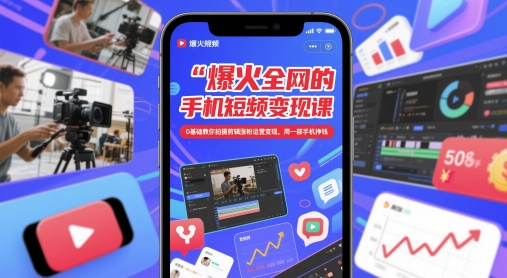 爆火全网的手机短视频变现课，0基础教你拍摄剪辑涨粉运营变现，用一部手机挣钱-众创项目基地