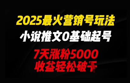 2025最火营销号玩法：小说推文0基础起号，7天涨粉5000，收益轻松破k-众创项目基地