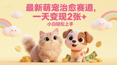 最新萌宠治愈赛道，一天变现2张+，小白轻松上手-众创项目基地