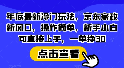 年底最新冷门玩法，京东家政新风口，操作简单，新手小白可直接上手，一单挣30【揭秘】-众创项目基地