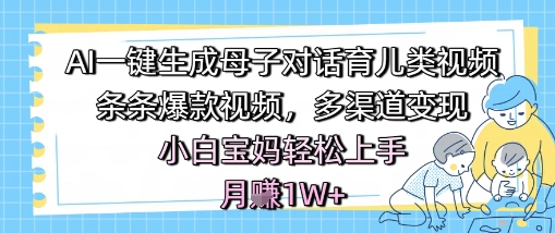AI一键生成母子对话育儿类视频，条条爆款视频，多渠道变现，小白宝妈轻松上手，月入1W+-众创项目基地