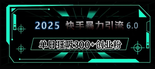 2025年快手6.0保姆级教程震撼来袭，单日狂吸300+精准创业粉-众创项目基地
