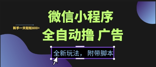 微信小程序全自动撸广告项目，彻底解决没流量的问题，新手一天8张+【揭秘】-众创项目基地