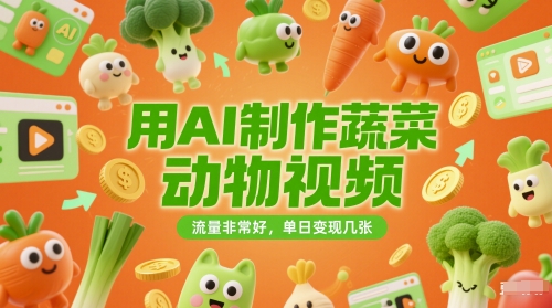 用AI制作蔬菜动物视频，流量非常好，单日变现几张-众创项目基地
