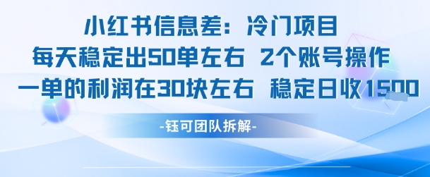小红书信息差冷门项目一单利润30块每天稳定1.5k左右2个账号操作-众创项目基地