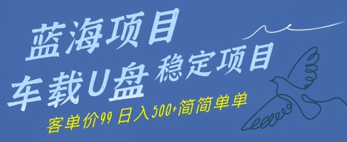 蓝海项目车载U盘稳定项目，挣的就是信息差，客单价99，日入几张简简单单-众创项目基地