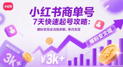 小红书商单号7天快速起号攻略：爆粉变现全流程拆解，单月变现3k+-众创项目基地