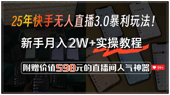 （15335期）25年快手无人直播3.0暴利玩法！，新手月入2W+实操教程，附赠价值598元…-众创项目基地