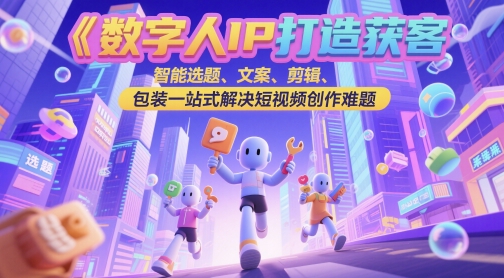 数字人IP打造获客变现实操课，智能选题、文案、剪辑、包装一站式解决短视频创作难题-众创项目基地