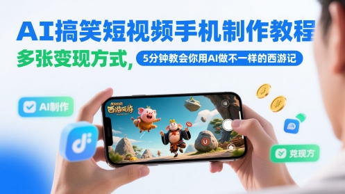 AI搞笑短视频手机制作教程，多张变现方式，5分钟教会你用AI做不一样的西游记-众创项目基地